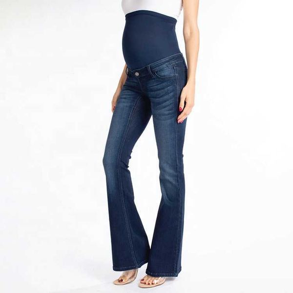 Jeans de embarazo de alta calidad Blue Denim Monkey Wash Cintura elástica Boot Cut Maternidad para mujer