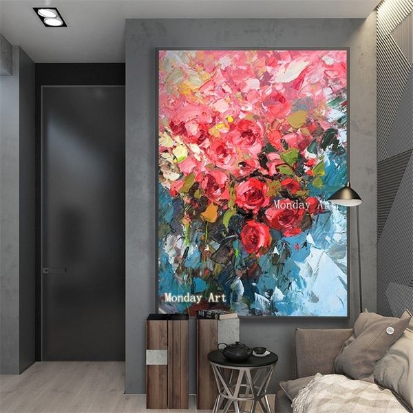 Artista profesional de alta calidad hecho a mano hermoso color flor aceite decoración del hogar lienzo abstracto pintura 210310