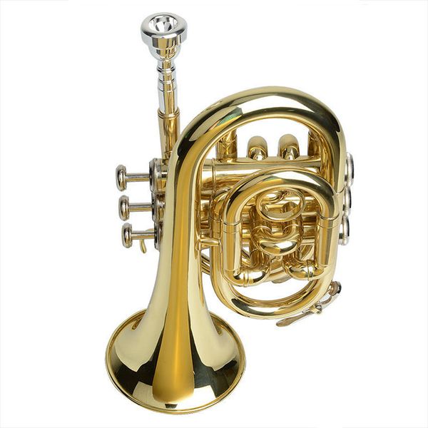 Trompeta profesional de alta calidad, trompeta de bolsillo chapada en oro de latón, B-flat, instrumento de jazz de grado profesional, número de Palma