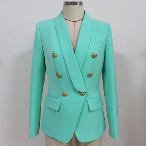 Blazer professionnel de haute qualité pour femmes, veste d'hiver en métal ajusté à double boutonnage, veste de bureau, vêtements de travail, petit costume 210527