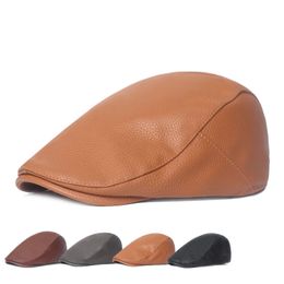 Hoge kwaliteit Pu Leather Berets hoeden voor mannen Peaked Cap Spring herfst Flat Newsboy Cap British Style Duckbill Hat voor mannelijk