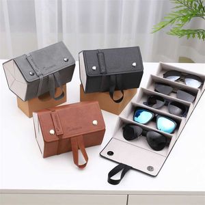 Hoge kwaliteit PU lederen tas oogglazen opbergdisplay reizen opvouwbare zonnebril 5 multi-slot draagbare bril Organizer 211102