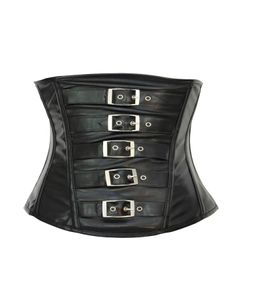 PU de haute qualité Femmes Gothic Black Le cuir de carrosserie Corset avec des cordes Set Sexy Top Lingerie4477345