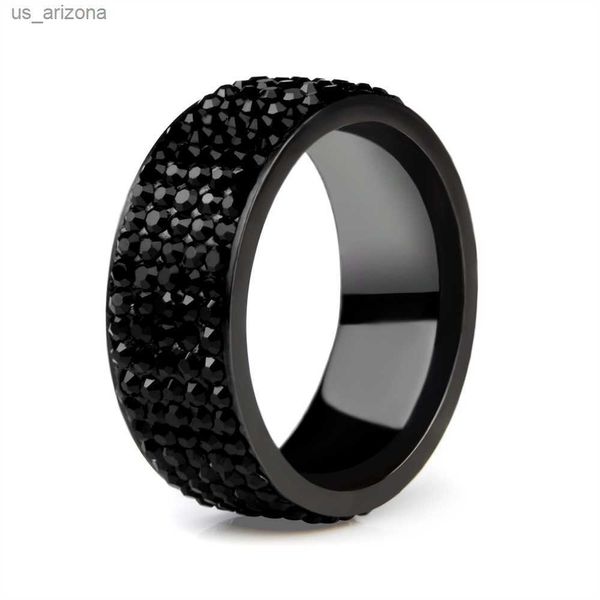 Anillo negro de acero inoxidable Punk Rock de alta calidad para hombre, anillo de cristal azul rojo verde para mujer, anillo de boda, joyería 6 7 8 9 10 11 L230620