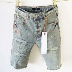 Hoge kwaliteit Purple Jeans Men Brand Vintage Burr -randen gewassen denim shorts voor mannen repareren Lage Raise Skinny Denim Pants 240509