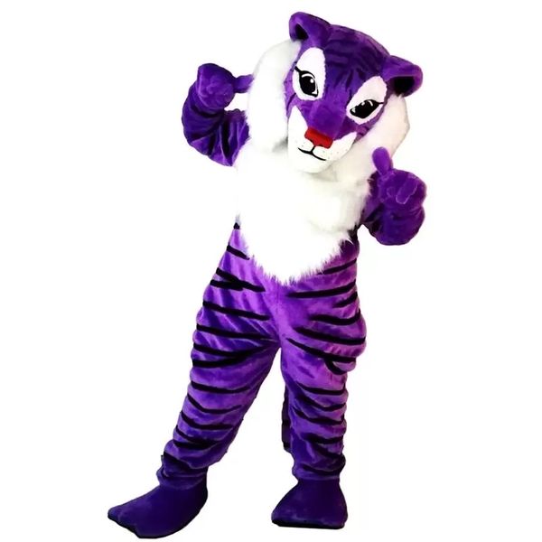 Disfraz de mascota de tigre púrpura de alta calidad, disfraz de fiesta de Navidad de Halloween, traje de personaje de dibujos animados, accesorios publicitarios unisex, traje para adultos