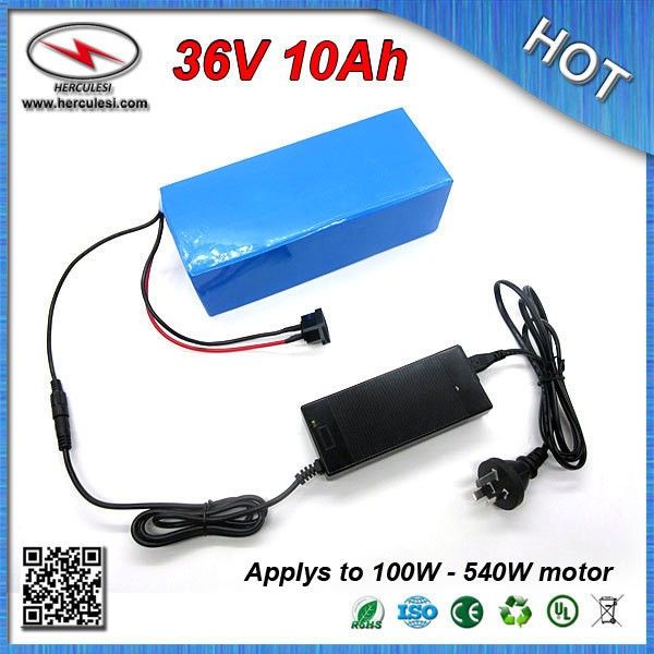 Batterie lithium-ion 36V 10Ah en PVC de haute qualité pour vélo électrique 500W construit en cellule 18650 avec chargeur 15A BMS + 2A