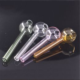 Haute qualité Pyrex verre brûleur à mazout tuyau clair rose bleu vert pas cher verre fumer tuyau eau tuyaux à main fumer accessoires 10 CM longueur