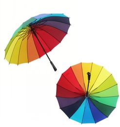 Parapluie arc-en-ciel de haute qualité coloré à poignée longue épreuve de vent empêche le rayonnement UV Bouton à bouton