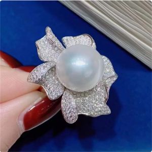 REAL REAL 925 SIRGE STERLING BIG FLOWER LAB LABLE PEARL CZ MOSAN DIAMOND RING DIGNER DIGNEMENT GOLD MARIAGE FOLM MISSANITE RONNE FEMMES PRARDES