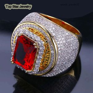 Hoge kwaliteit echte koperen ringen glanzende micro diamant ruby rode edelsteen punk vinger sieraden voor mannen hiphop rock accessoires Bijoux maat 7-11