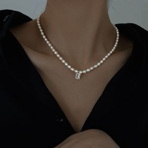 Collier de perles d'eau douce véritable de haute qualité, personnalisé, en argent Sterling 925, carré géométrique, eau de mer naturelle, pour femmes