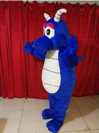 Hoge kwaliteit Real Pictures Deluxe Blauwe draak mascotte kostuum Volwassen Grootte gratis verzending