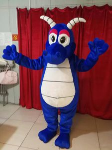Images réelles de haute qualité Costume de mascotte de dragon bleu Deluxe Taille adulte