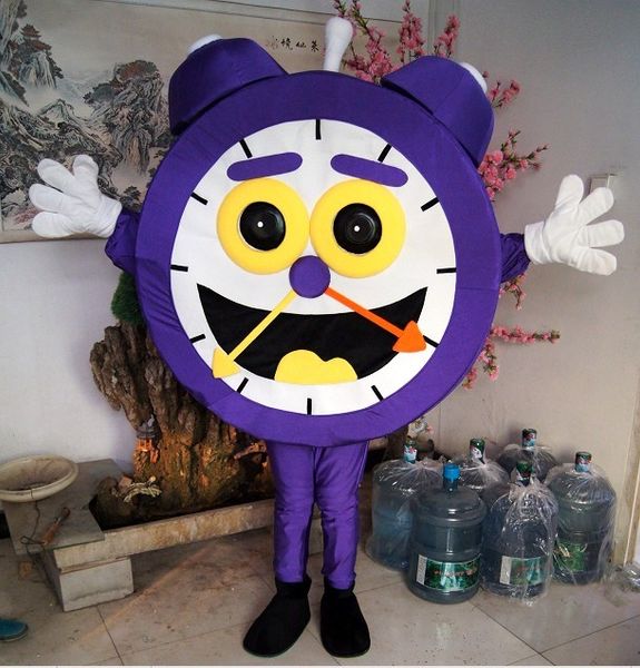Haute qualité Real Pictures Deluxe Purple Clock Costume de mascotte Fantaisie Carnaval Costume Caractère Costume Usine Directe Livraison Gratuite