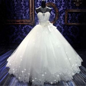 High Quality Real Po Bling Bling Crystal Wedding Dresses Back Bandage Tulle Appliques Floor-Length Ball Gown Wedding Gowns262O