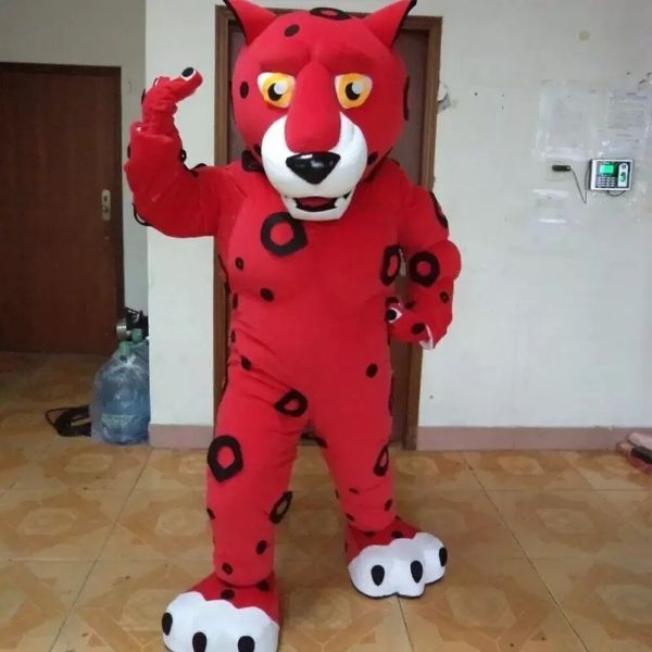 Costumes de mascotte de léopard rouge de haute qualité Halloween robe de soirée fantaisie personnage de dessin animé carnaval de Noël publicité de Pâques tenue de costume de fête d'anniversaire