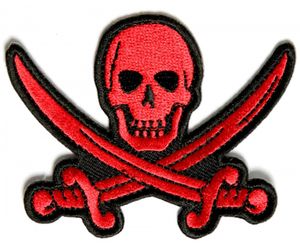 Patch de crâne d'épée de pirate rouge de haute qualité - 3x2,25 pouces de fer brodé sur le dos de la veste