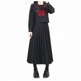 Haute qualité rouge Sakura broderie uniformes japonais noir mignon marin hauts jupe plissée ensembles complets Cosplay JK Costume t0jE #