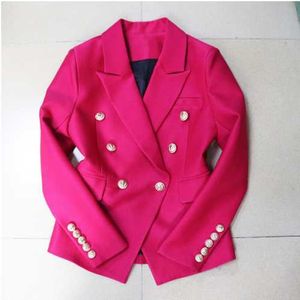 Haute qualité rouge femmes Blazer nouvelle automne veste classique or métal double boutonnage boutons fuchsia Blazer femmes Mujer X0721