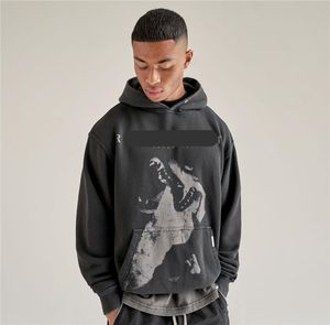 Sweat à capuche Vintage pour hommes et femmes, de haute qualité, 1:1, joli tissu lourd lavé, loup de montagne, à la mode