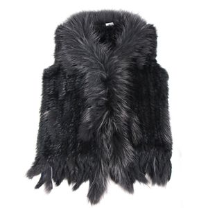 Haute qualité au détail / vente en gros de collier de fourrure de chien de raton laveur femmes tricotées gilet de fourrure de lapin naturel gilet / gilet 210817