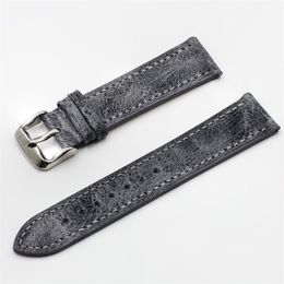 Bracelet de montre rétro de haute qualité 18mm 20mm 22mm 24mm bracelets de montre en cuir gris noir marron bleu pour hommes montre accessoires 220507