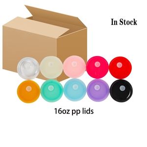 Hoge Kwaliteit Herbruikbare Plastic 16 Oz Mason Jar Deksels Met Stro Gat Brede Mond Pp Acryl Gekleurde Deksels Luchtdichte Cover 1020