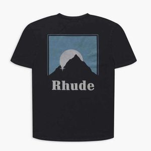 Hoge kwaliteit Rhude T-shirts Hiphop Zonsondergang Thema Print High Street en Dames Los Korte mouw Netjes Oranje Blauw groothandel