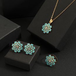 Hoge kwaliteit Ringen Oorbellen Ketting sneeuwvlok Sieraden Set voor Vrouwen Bruiloft Water parel Vorm Saffier Edelsteen Gift 240220