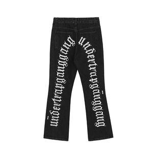 Hoge kwaliteit gescheurde hiphop gat borduurwerk jeans mannen Koreaans Oversize rechte zwarte denim broek losse harajuku retro jean broek