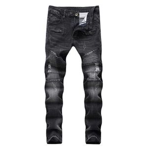 Haute qualité déchiré Jeans hommes mode Patchwork Moto Jeans 2020 nouveaux hommes pantalons Slim Fit Jeans marque hommes Biker Denim Jean hommes X0621