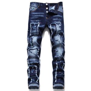 Hoge kwaliteit gescheurde motorfiets heren jeans kleding rits broek Europese en Amerikaanse mannen slanke denim rechte biker wasbare hiphop mode rock revival jean