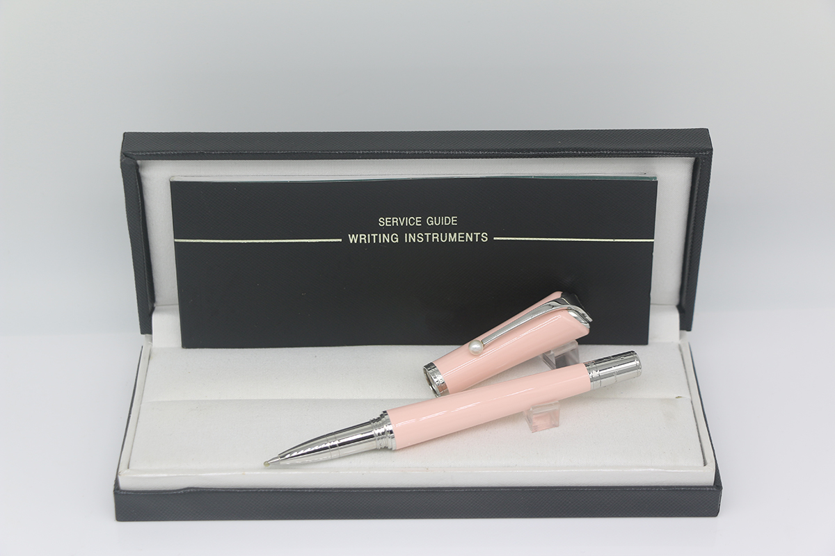 Penna roller Colore corpo rosa con finiture argento e penna regalo per forniture scolastiche per ufficio bianco perla