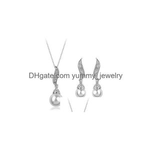 Alta calidad Romántico Oro / Plata Plateado Perla de agua dulce Alas de ángel Collar / Aretes Pendientes Conjuntos de joyería de dama de honor para entrega de gota Dhtnq