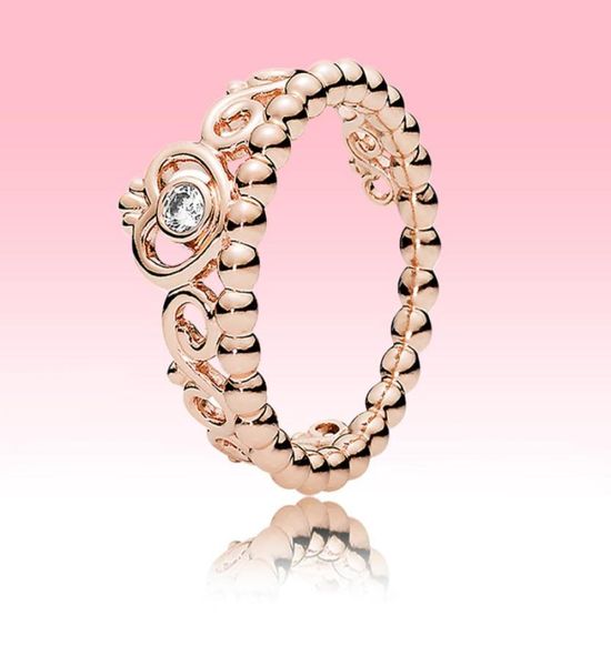 Anneau de mariage plaqué en or rose de haute qualité Migne Princesse Tiara Crown Ring pour P 925 Silver CZ Diamond Gift Rings avec Box1969267 d'origine