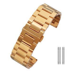 Haute qualité or rose/or jaune 0mm/22mm lien solide en acier inoxydable bracelet de montre Bracelet de remplacement Bracelet à extrémité droite boucle papillon