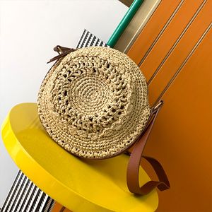 Hoogwaardige ronde cake strawtassen mini cirkelvormige crossbody tassen nieuwe mode ritssluiting uit weven rattan tas vakantie kust strand handtassen portemonnee