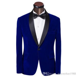 Haute qualité bleu royal velours hommes mariage smokings marié smoking châle revers un bouton hommes blazer bal / dîner costume (veste + pantalon + cravate) 1706