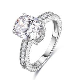 Bague de mariage pour femme, en argent S925, à quatre griffes, pierre principale ovale, couleur D, 3 carats, Zircon, haute qualité