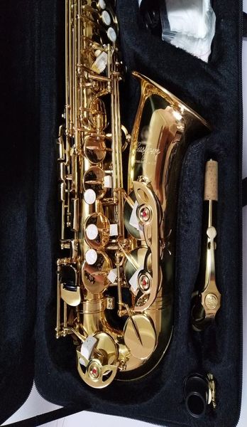 Saxofón alto de alta calidad YAS82Z Eb plano V1 cuello curvo dorado Sax alto dorado Boquilla de grado de instrumento musical profesional 9797642