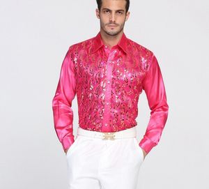 Chemises à manches longues pour hommes, haute qualité, à paillettes, Performance, hôte de balle, en coton, accessoires de marié 07