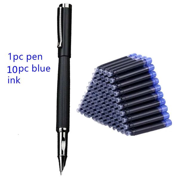 Conjunto de alta calidad 727 Pluma estilográfica Plumas de tinta de metal Esmerilado Negro F Nib Convertidor Relleno Oficina de negocios Suministros escolares Escritura 240320