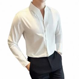 Hoge Kwaliteit Sexy V-hals Shirt Mannen Herfst Lg Mouw Slim Casual Busin Dr Shirts Temperament Sociale Tuxedo Blouse M-3XL J7Dz #