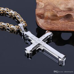 Haute qualité brillant strass hommes argent pendentif collier Crucifix bijoux mode nouveau 316l en acier inoxydable pas cher bijoux np30