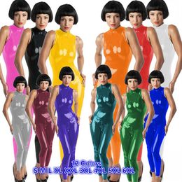 Catsuit de danse brillante de haute qualité Back Pvc Jumpsuit Femmes Sans manches Bodys de cou Halloween Catwoman Cosplay Costume254f