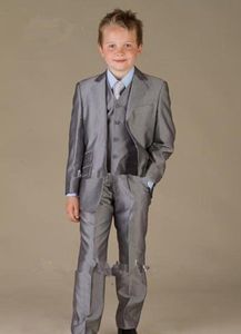 Hoge kwaliteit glanzende zilveren grijze jongen formele slijtage knappe jongen kid kleding bruiloft slijtage verjaardag partij prom pak (jas + broek + tie + vest) 29