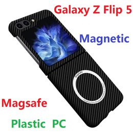 Koolstofvezel plastic hoesjes voor Samsung Galaxy Z Flip 5 Case Harde MagSafe draadloze magnetische hoes