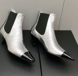 Bottes courtes de haute qualité, marque de luxe de styliste, talons pointus en cuir de vache, bottes Chelsea pour femmes, à enfiler, Sexy, bout pointu, extensible