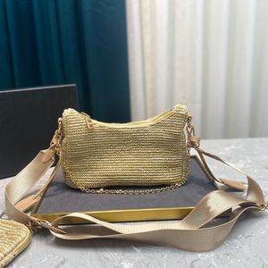 Hoogwaardige schoudertassen dames stro geweven lederen fashion messenger tas ontwerpers luxe hangbags maat 24 18 cm